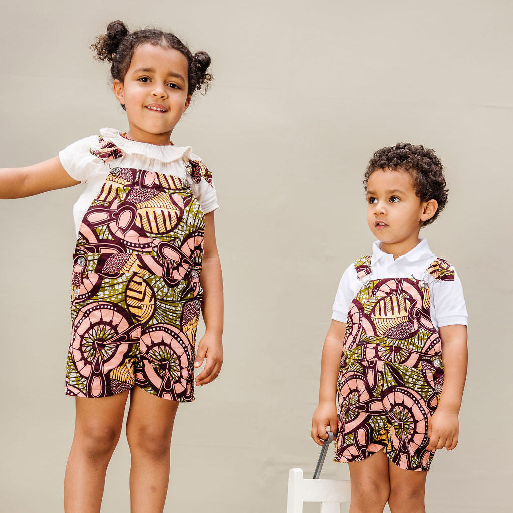 Dungaree - Brown Flower Pink