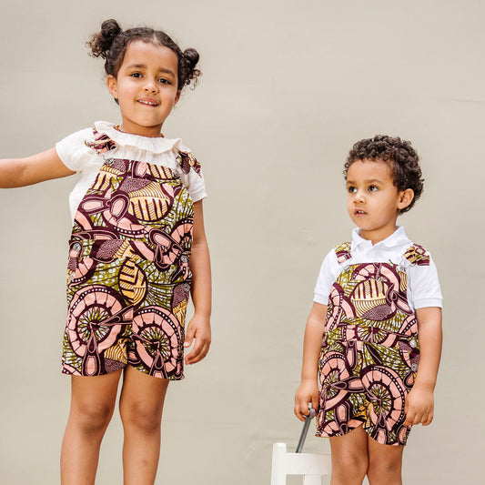 Dungaree - Brown Flower Pink